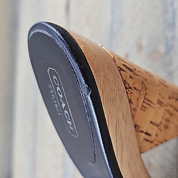 COACH Women's Illisa Heel Shoes Black Brown Brass Logo Plate Platform Sandal - Picture 11 of 11